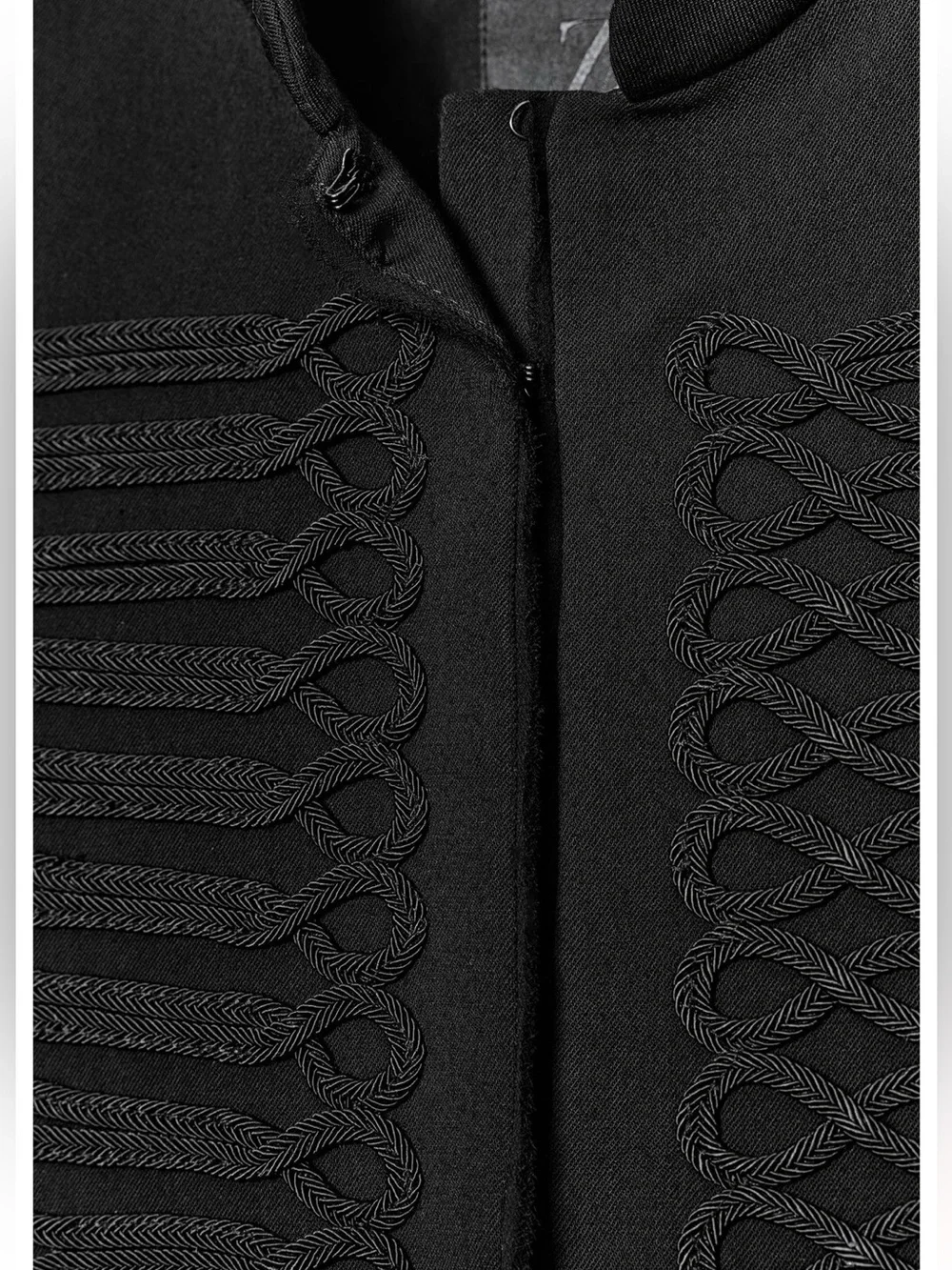 Zara ZW Collection Frog Clasp Blazer in black, featuring a high stand-up collar